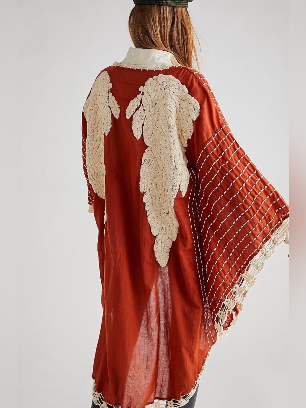 New Free People x MOMO Merida Embroidered Angel Wing Kimono Handmade One Size